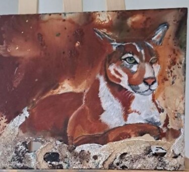 Painting titled "le puma -en cours" by Delphine Grezes, Original Artwork, Acrylic Mounted on Wood Stretcher frame