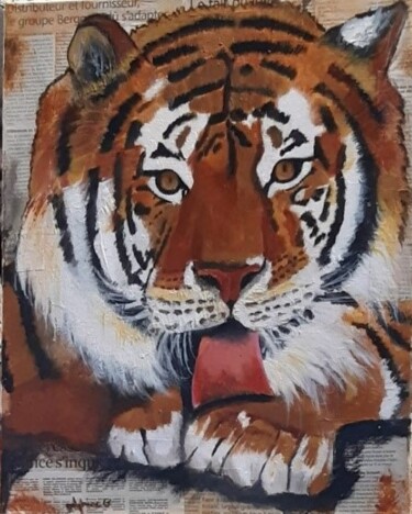 Pintura intitulada "tranquille le tigre" por Delphine Grezes, Obras de arte originais, Acrílico