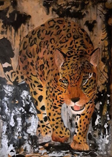 Peinture intitulée "LE JAGUAR" par Delphine Grezes, Œuvre d'art originale, Acrylique Monté sur Châssis en bois