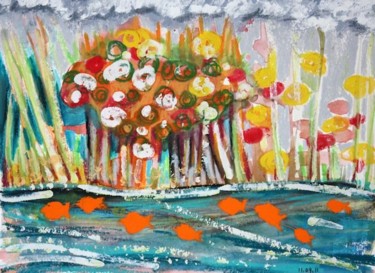 Peinture intitulée "Paysage poissons" par Delphine Mabed, Œuvre d'art originale, Huile