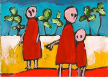Peinture intitulée "famille en rouge" par Delphine Mabed, Œuvre d'art originale, Huile