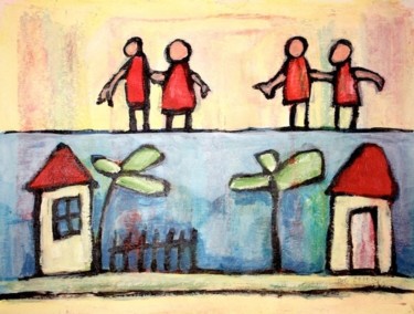 Peinture intitulée "Famille et maisons" par Delphine Mabed, Œuvre d'art originale