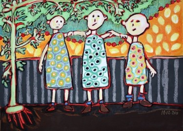 Peinture intitulée "Frères à pois" par Delphine Mabed, Œuvre d'art originale, Huile