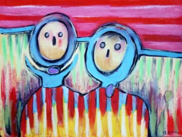Peinture intitulée "Frères à rayures" par Delphine Mabed, Œuvre d'art originale, Huile