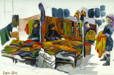 Peinture intitulée "Carnet voyage-March…" par Delphine Mabed, Œuvre d'art originale, Aquarelle