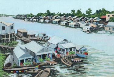 Ζωγραφική με τίτλο "Chau Doc. carnet Vi…" από Delphine Mabed, Αυθεντικά έργα τέχνης, Γκουάς