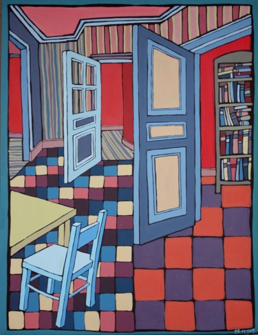 Peinture intitulée "bibliothèque 28 11…" par Delphine Mabed, Œuvre d'art originale, Gouache