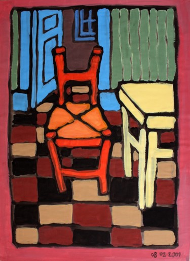 Peinture intitulée "Intérieur chaise ro…" par Delphine Mabed, Œuvre d'art originale, Gouache