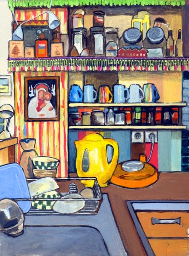 Peinture intitulée "La cuisine de Romai…" par Delphine Mabed, Œuvre d'art originale, Gouache