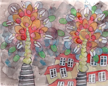 Painting titled "Les 2 arbres.jpeg" by Delphine Mabed, Original Artwork, Watercolor