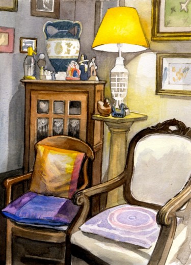 Painting titled "chez ma mère.jpg" by Delphine Mabed, Original Artwork, Watercolor