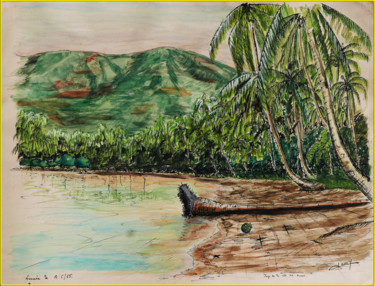 Painting titled "Plage de Ouassé Côt…" by Jamy Delpias, Original Artwork