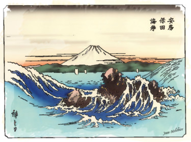 Arts numériques intitulée "En mer, le Fuji de…" par Jamy Delpias, Œuvre d'art originale, Peinture numérique