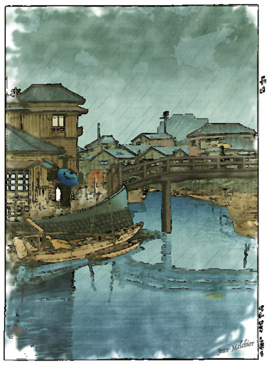 Digitale Kunst mit dem Titel "Hasui Kawase - plui…" von Jamy Delpias, Original-Kunstwerk, Digitale Malerei