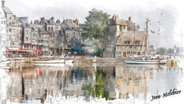 Digital Arts titled "Le Port de Honfleur" by Jamy Delpias, Original Artwork, Digital Painting