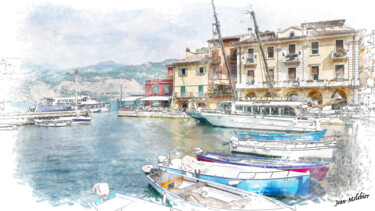 Arte digitale intitolato "Port de Gargnano su…" da Jamy Delpias, Opera d'arte originale, Pittura digitale