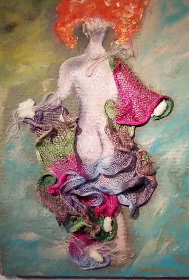 Текстильное искусство под названием "Soir d'été" - Delpierre, Подлинное произведение искусства, Акрил Установлен на Деревянн…