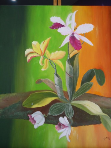 Painting titled "Orquídeas" by Rosário Lopes, Original Artwork, Oil