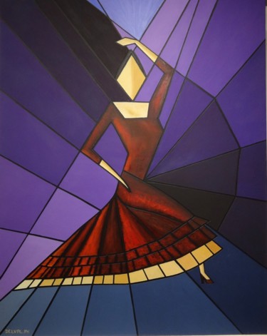 Peinture intitulée "La danseuse de flam…" par Philippe Delval, Œuvre d'art originale, Huile
