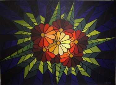 Painting titled "Composition florale" by Philippe Delval, Original Artwork, Oil