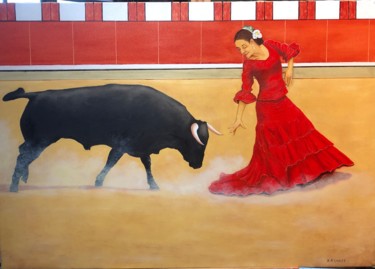 Danse endiablée du flamenco Peinture intitulée "Danse endiablée du…" par Manuel Monteiro, Œuvre d'art originale, Huile