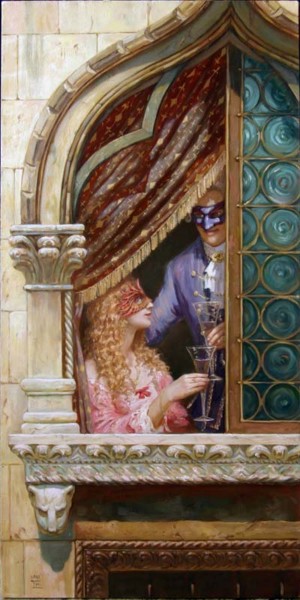 Painting titled "Венецианское окно" by Evgeny Demakov, Original Artwork, Oil
