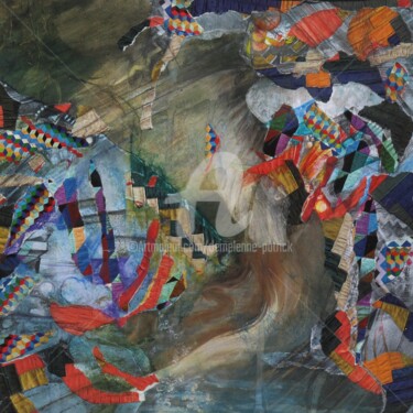 Collages intitulée "R-458-collage-tecni…" par Patrick Demelenne, Œuvre d'art originale, Crayon