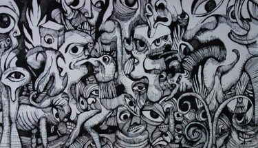 au fond du placard Dessin intitulée "au fond du placard" par Eric Demelis, Œuvre d'art originale, Encre