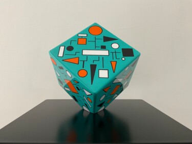 Sculpture titled "Color cube Turquoise" by Rémy Demestre, Original Artwork, Wood