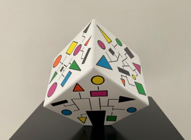 Sculptuur getiteld "Color cube Pop white" door Rémy Demestre, Origineel Kunstwerk, Acryl