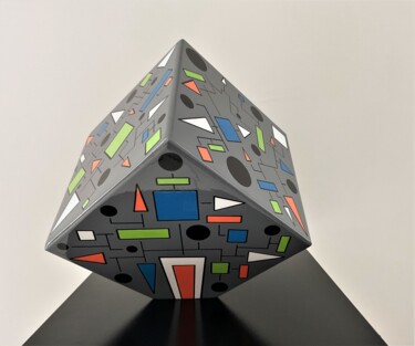 Skulptur mit dem Titel "Color cube Electric…" von Rémy Demestre, Original-Kunstwerk, Acryl
