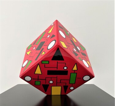 Skulptur mit dem Titel "Color cube red 1" von Rémy Demestre, Original-Kunstwerk, Acryl