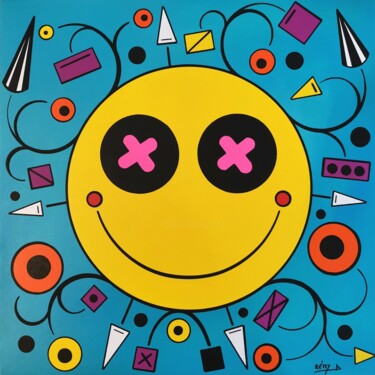 Painting titled "Psychédélic smiley" by Rémy Demestre, Original Artwork, Acrylic Mounted on Cardboard