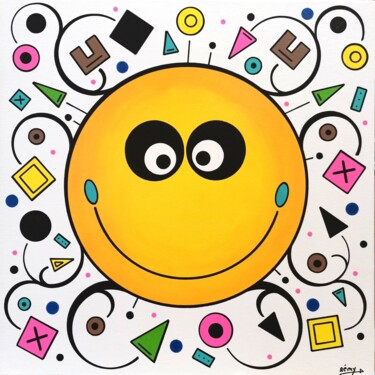 Painting titled "Cute smiley" by Rémy Demestre, Original Artwork, Acrylic Mounted on Cardboard