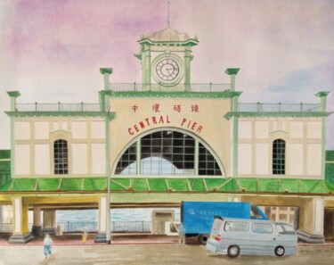 Painting titled "中環碼頭Central Pier" by Demi Ng, Original Artwork, Watercolor