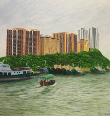 Painting titled "香港仔Aberdeen" by Demi Ng, Original Artwork, Oil