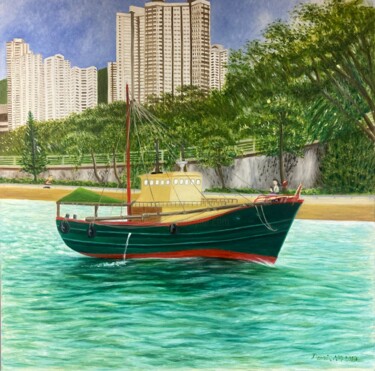 Painting titled "漁船FishBoat" by Demi Ng, Original Artwork, Oil