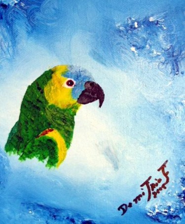 Painting titled "Ara groen 3 D" by Demitriokunstenaar, Original Artwork, Oil
