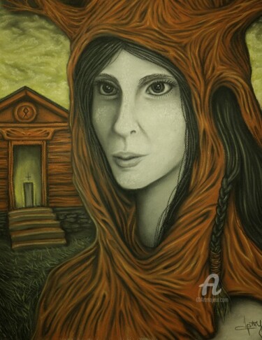 图画 标题为“Wood nymph” 由Artur Demiurov, 原创艺术品, 粉彩 安装在其他刚性面板上