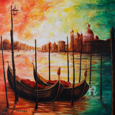 Painting titled "SUNSET IN VENICE" by Demman, Original Artwork, Acrylic