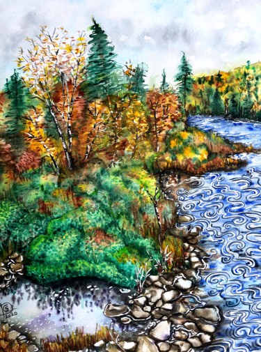 Painting titled "Eaux vives de la Ri…" by Sonia Demongivert, Original Artwork, Watercolor