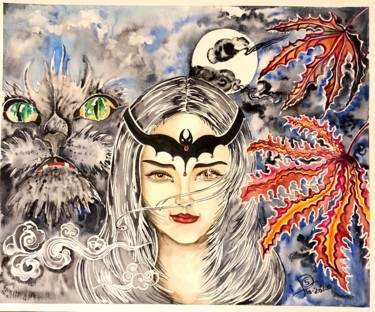 Pittura intitolato "Halloween 2020" da Sonia Demongivert, Opera d'arte originale, Acquarello