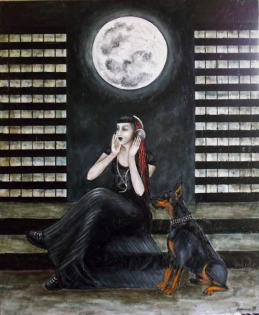 Pintura titulada "La Luna, La Lune" por Yolanda Molina Brañas (demonio), Obra de arte original, Oleo