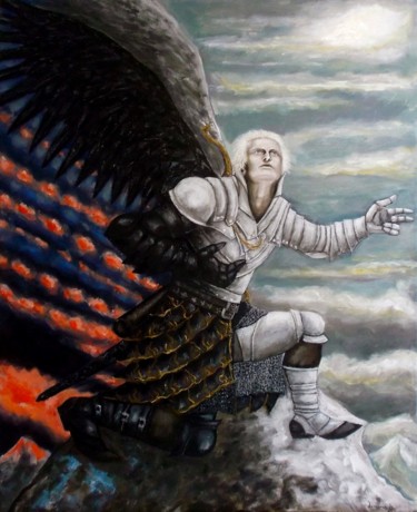 Картина под названием "Angel cayendo. Fall…" - Yolanda Molina Brañas (demonio), Подлинное произведение искусства, Масло