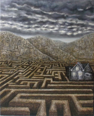 Pintura intitulada "La casa en el laber…" por Yolanda Molina Brañas (demonio), Obras de arte originais, Óleo