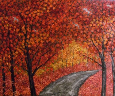 Peinture intitulée "Bosque rojo en otoño" par Yolanda Molina Brañas (demonio), Œuvre d'art originale, Huile
