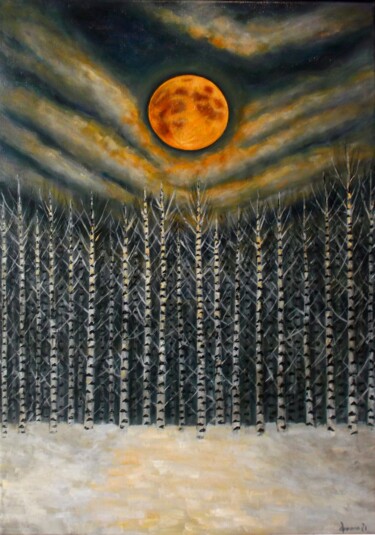 Painting titled "Luna naranja de dic…" by Yolanda Molina Brañas (demonio), Original Artwork, Oil