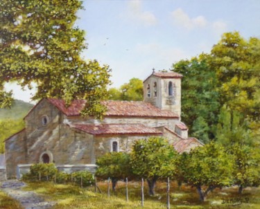 Painting titled "L église de Vaugines" by Philippe Demory, Original Artwork