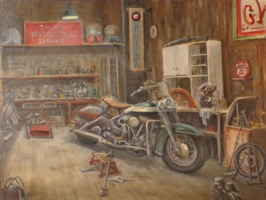 Schilderij getiteld "Harley davidson" door Philippe Demory, Origineel Kunstwerk, Olie