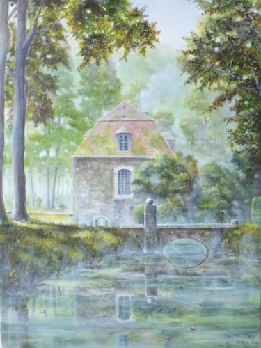 Painting titled "Petit matin" by Philippe Demory, Original Artwork, Oil Mounted on Cardboard